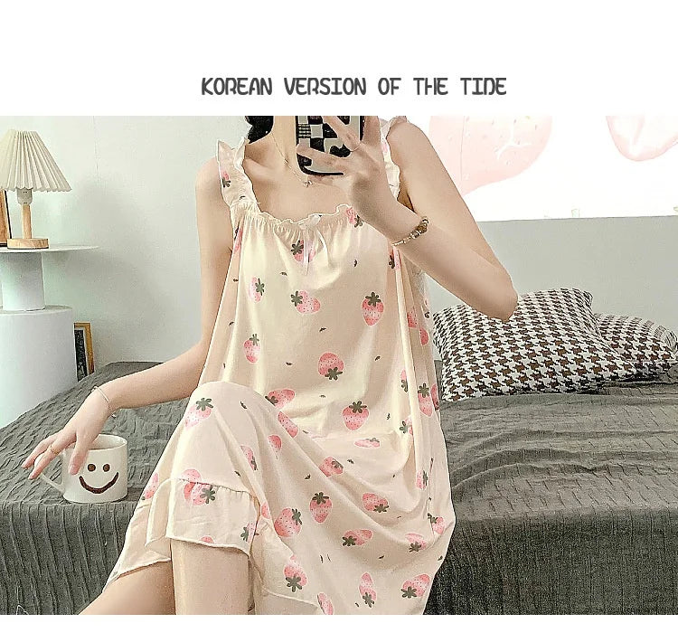 2024 New Little Fresh Sling Sleeping Dress For Women's Spring/Summer Sexy Thin Sleeping Dress Princess Style