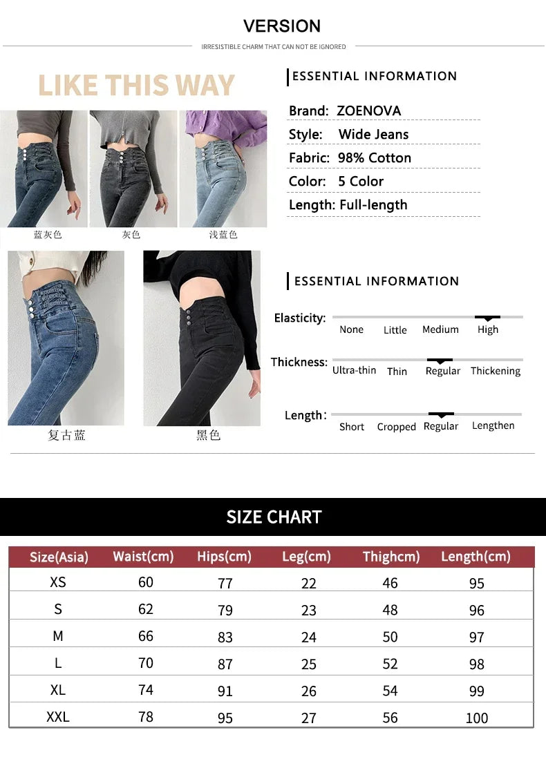 ZOENOVA High Waist Mom Jeans Women Boyfriends Straight Elastic Femme Cotton Slim Vintage 2022 Trend Denim Pants Vaqueros Mujer