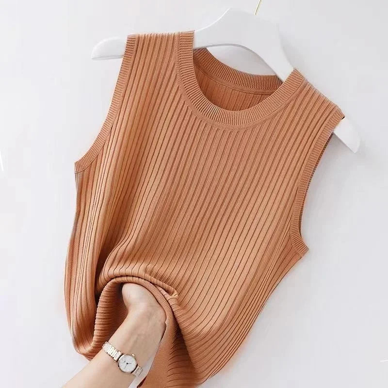 Knitted Suspender Vest Women 2024 Spring and Summer Suit with Sleeveless Bottom Coat Loose Foreign Style Versatile Wear