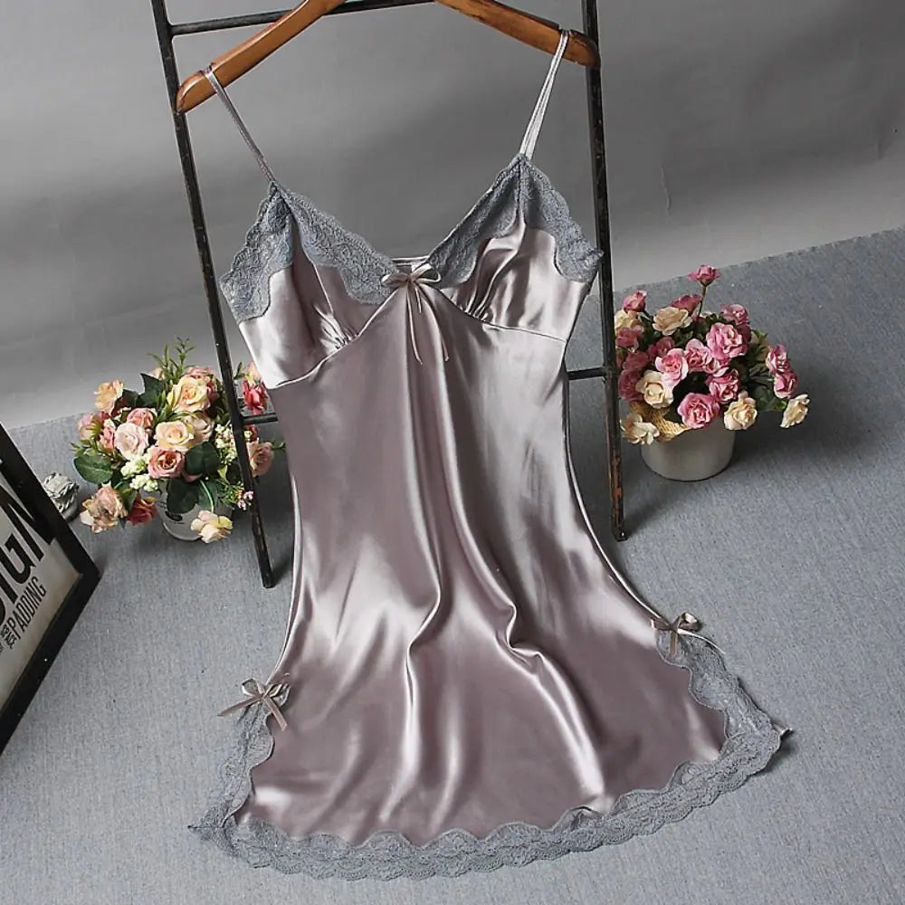 Sexy Lace Patchwork Camisola Lingerie Nighty Wedding Silk Dress Sleep Wear Nightdress Clothes Women's Nightgowns Sexy Nightwear