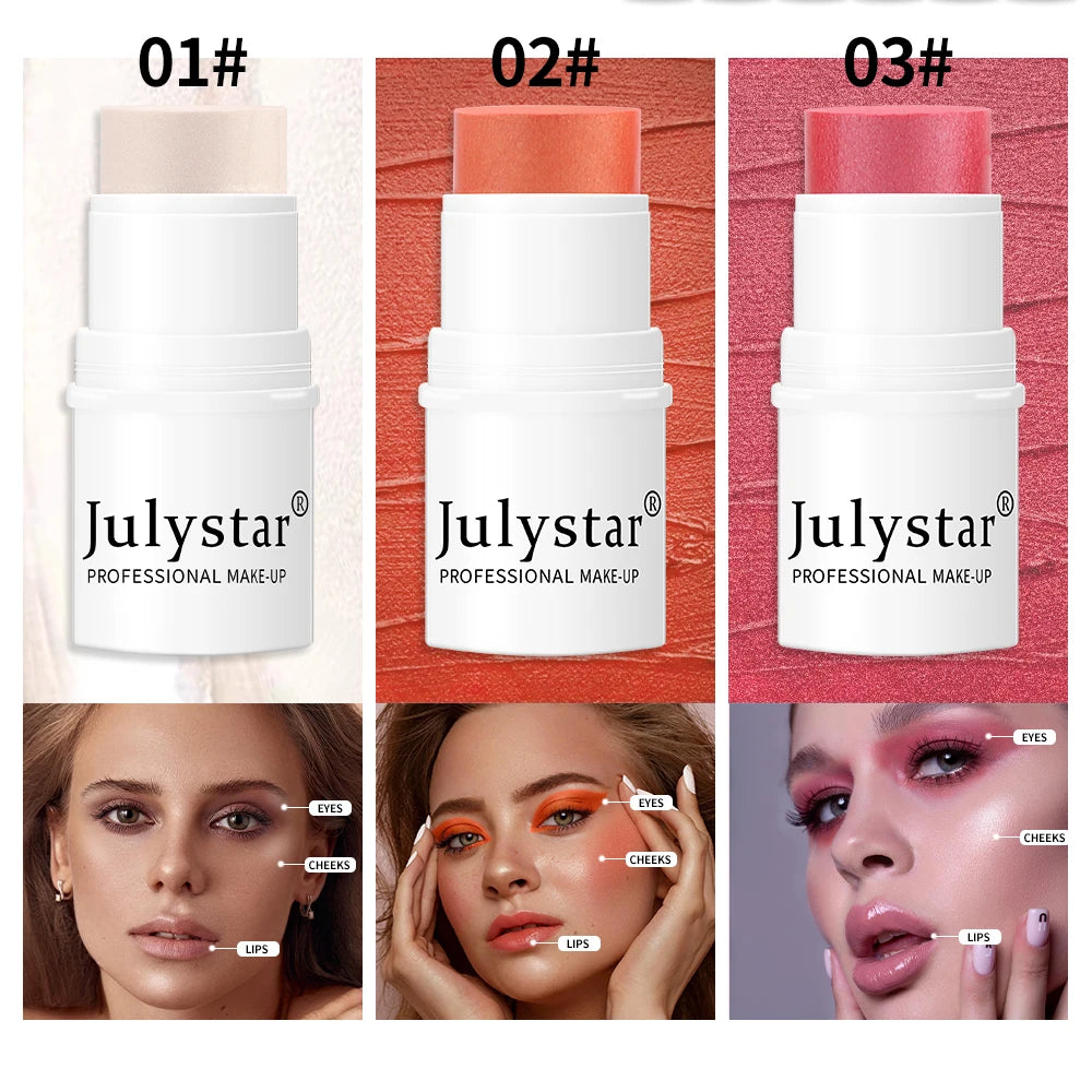 Julystar Lazy People High gloss powder blusher stick can rotate pearl powder blusher cream matte powder blusher 6 colors  option