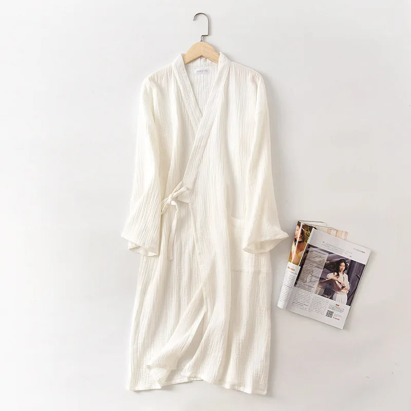 New spring and autumn Japanese kimono robe couple cotton crepe bathrobe men and women kimono robe robes for women sleepwear