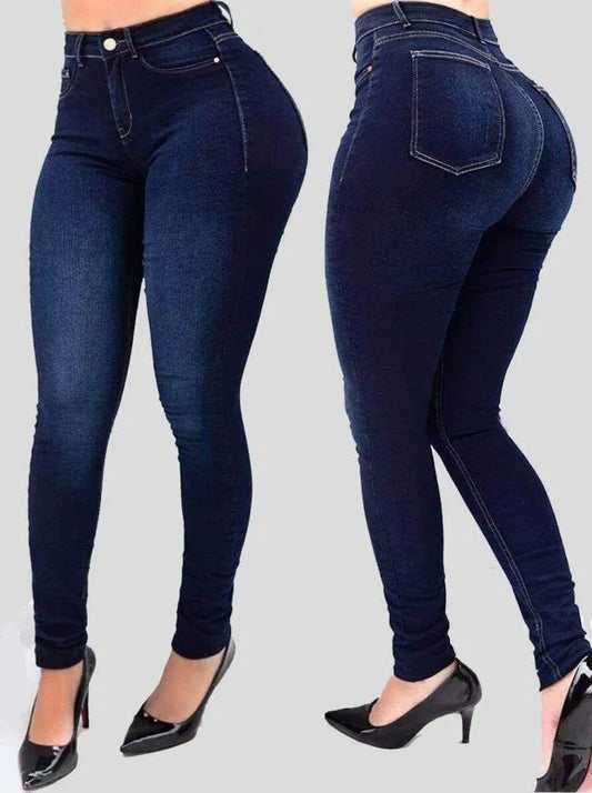 Frau reine farbe jeans denim hohe taille jeans straße spielen kultivieren hosen gestaltung figur mit hoher taille jeans