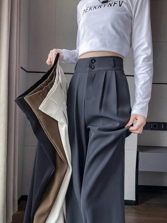 Korean High Waist Wide Leg Trousers Female Fall Summer Casual Loose Office Lady Suit Pants Fashion Baggy Outwear Clothing