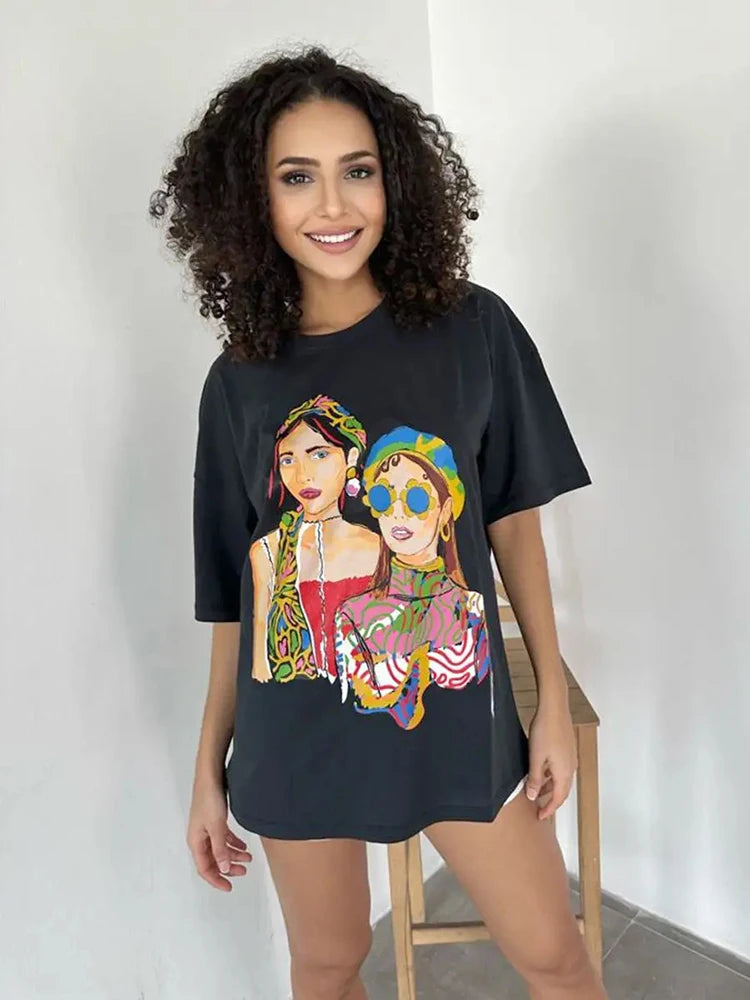 Hirsionsan Harajuku Graphic Print Oversized T-Shirt Women 2024 Oversized Top for Summer Spring  Women's Y2k Top Harajuku