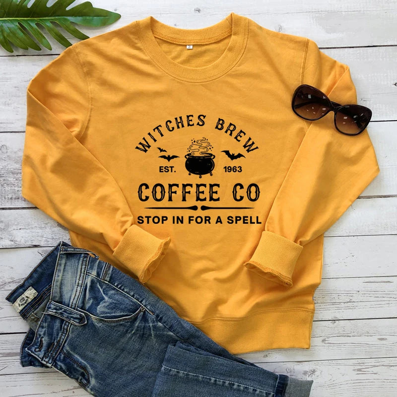 Witches Brew Coffee Co Sweatshirt Aesthetic Witchy Woman Halloween Drinking Pullovers Streetwear