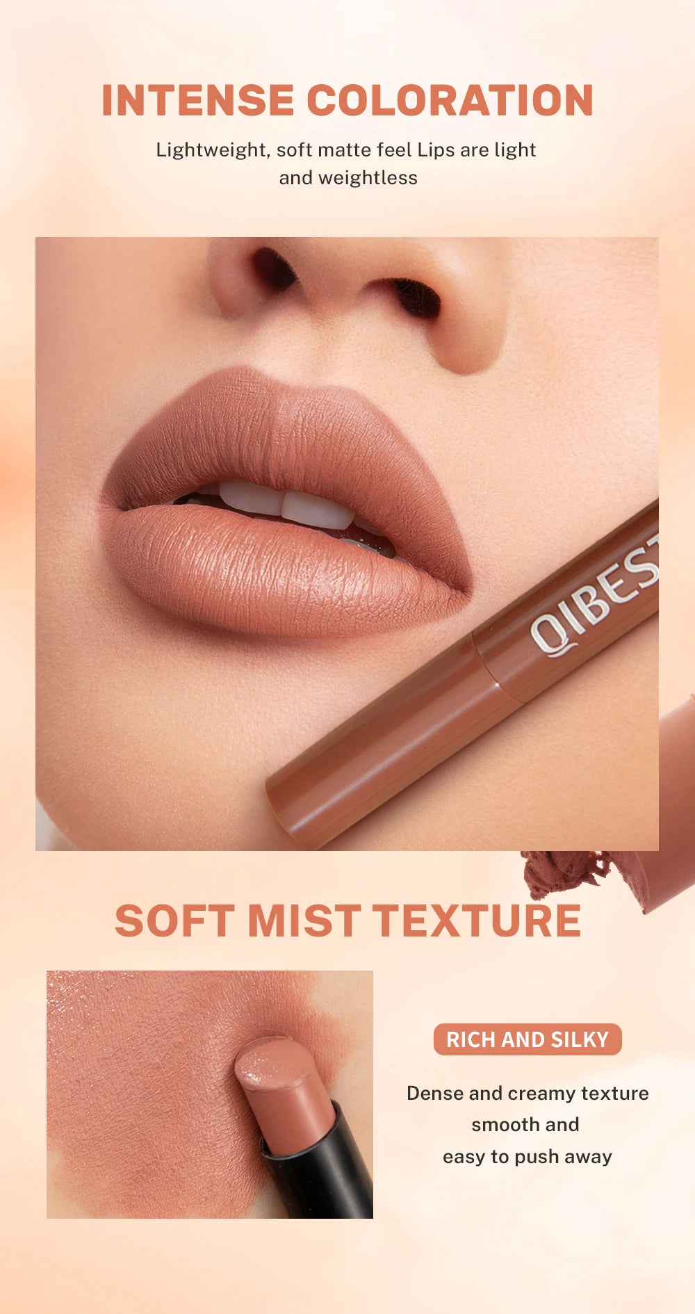 QIBEST Matte Lipstick Long Lasting Moisturizing Lip Balm Sculpting Lipstick Pencil Crayons Lip Stain Makeup Lip Liner Cosmetics