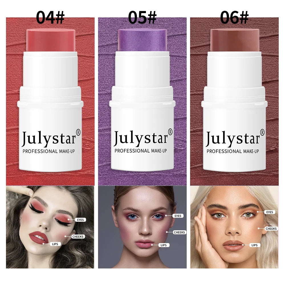 Julystar Lazy People High gloss powder blusher stick can rotate pearl powder blusher cream matte powder blusher 6 colors  option