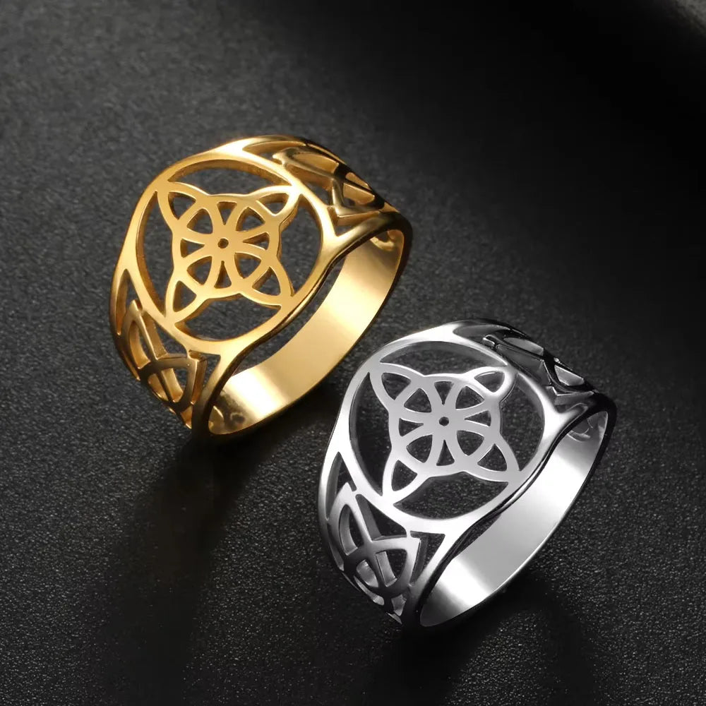 COOLTIME Witch Knot Rings for Women Men Stainless Steel Vintage Amulet Finger Ring Witchcraft Celtic Knot Jewelry New in