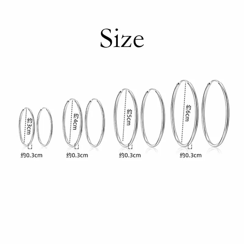 New 925 Sterling Silver 3MM Thick 3/4/5/6CM Hoops Earrings For Women Luxury Quality Jewelry Accessories 2023 Trend