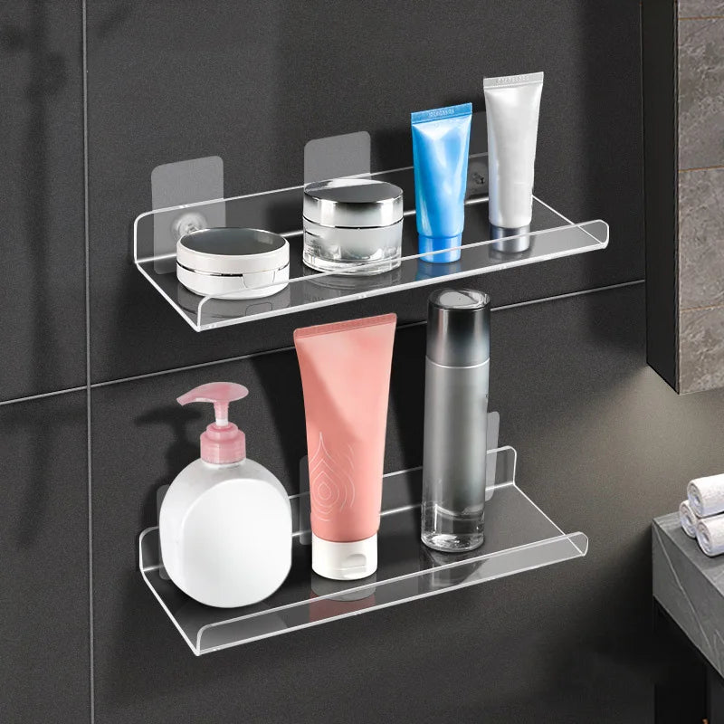 Bathroom Transparent Shelf Wall Free-Punch Storage Rack Cosmetic Storage Bookshelf Partition Cabinet Organizer Rack Wall Cabinet