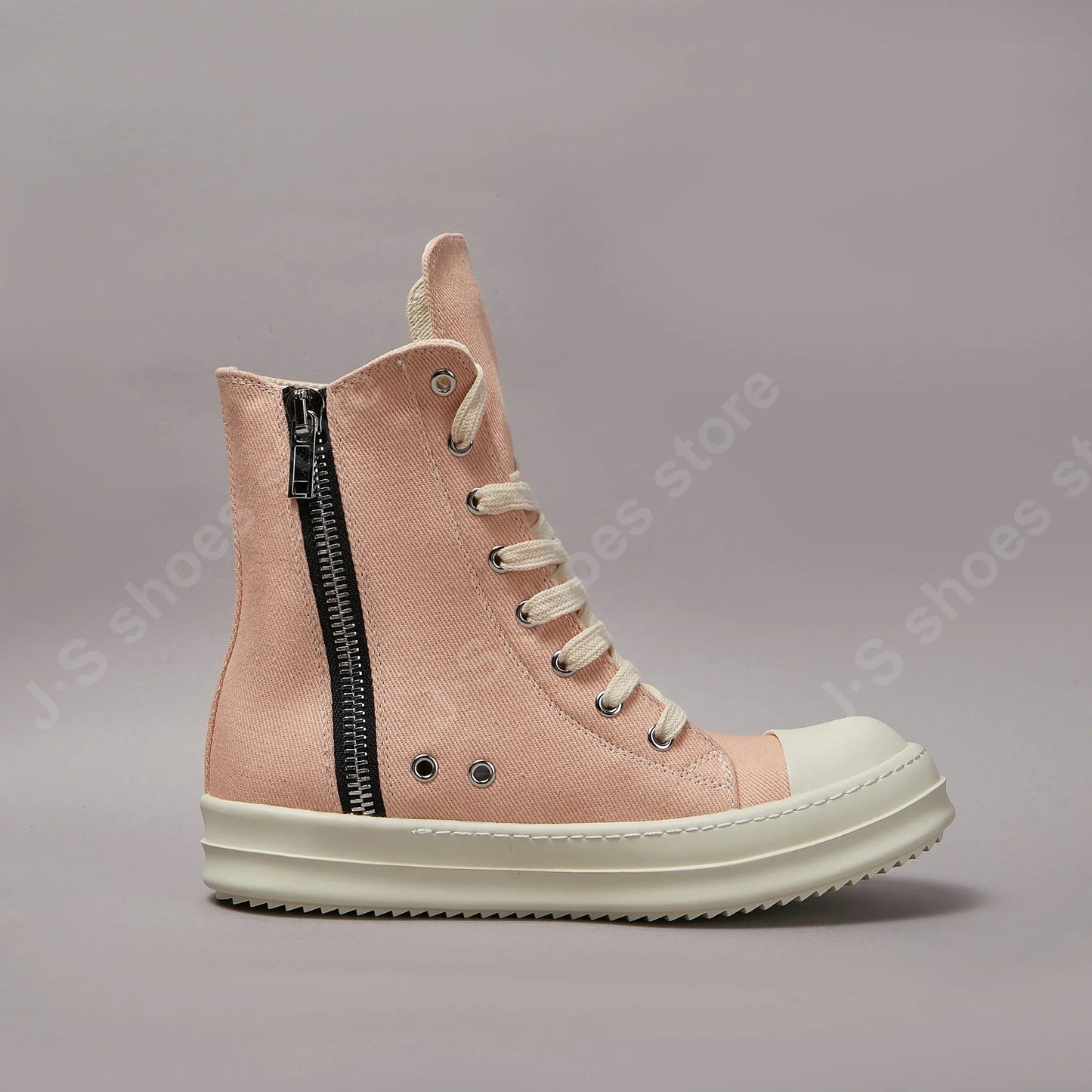 Ricks Casual Shoes Women Pink Canvas Shoes High Tops Men Sneaker Owens Ankle Boot Zipper Thick Sole Flat Shoes Luxury Sneakers