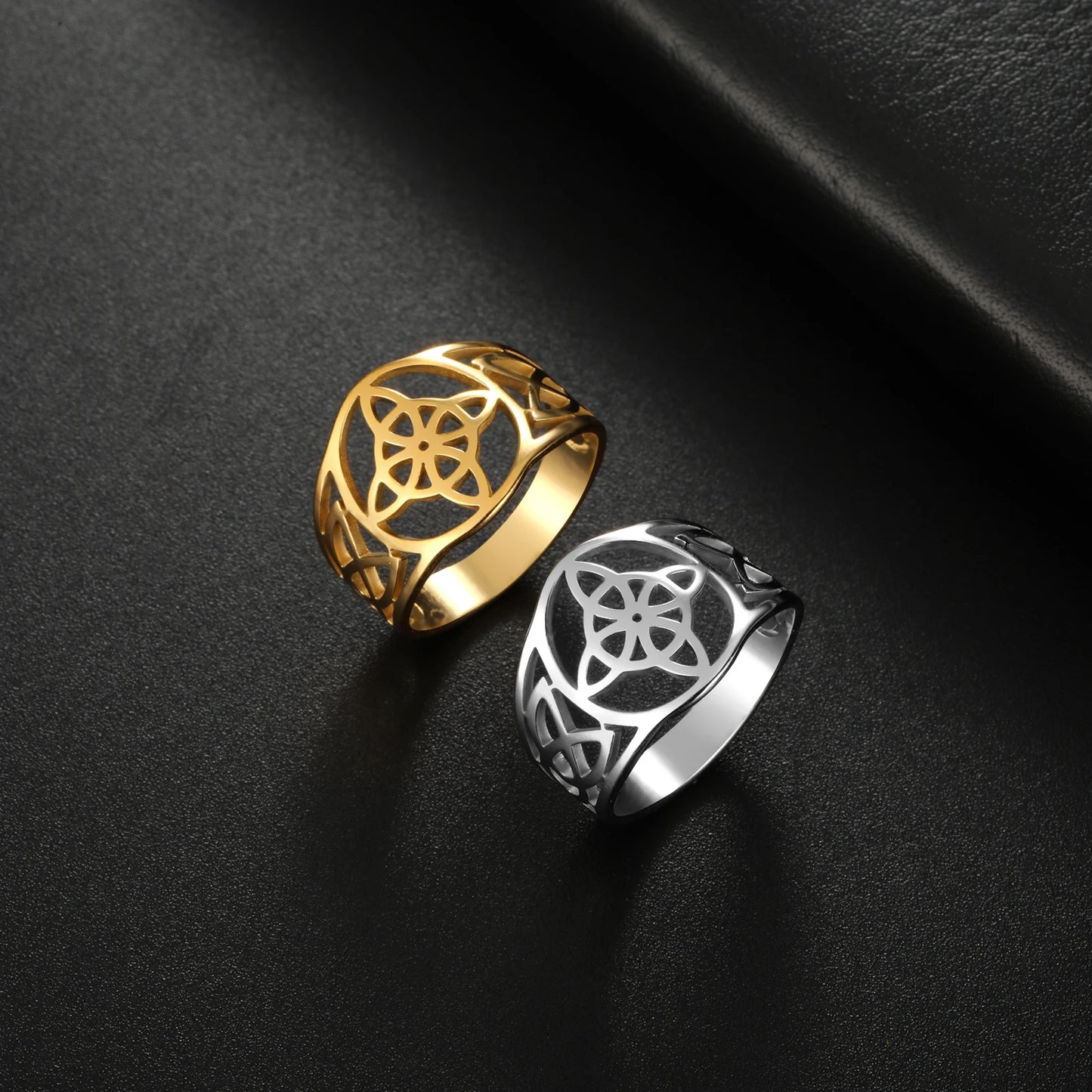 COOLTIME Witch Knot Rings for Women Men Stainless Steel Vintage Amulet Finger Ring Witchcraft Celtic Knot Jewelry New in