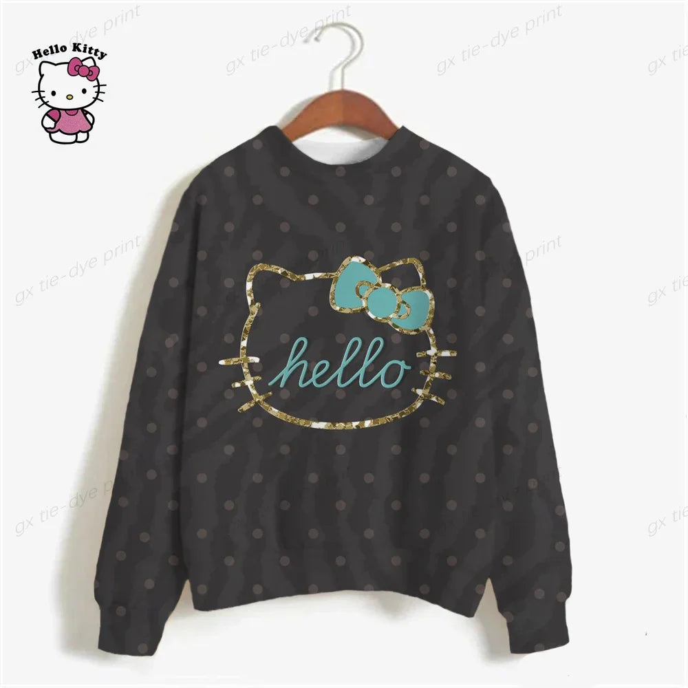 Korean Fashion Hoodies for Women Thin Chic Hooded HELLO KITTY Print Sweatshirt Female autumn Loose Cartoon Print Top y2k