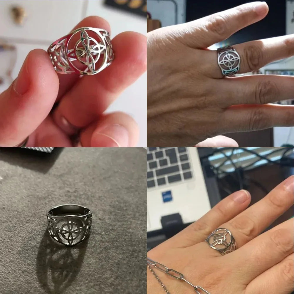 COOLTIME Witch Knot Rings for Women Men Stainless Steel Vintage Amulet Finger Ring Witchcraft Celtic Knot Jewelry New in