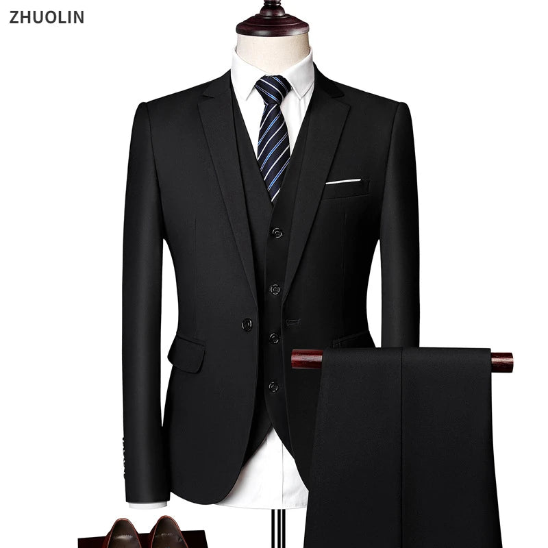 Suits Wedding For Men Blazers Set Elegant  3 Pieces Business Luxury  Formal Vest Pants Full Coats 2023 Jackets Free Shipping