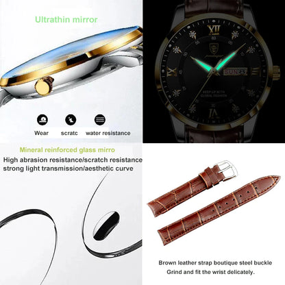 2024 männer Uhren Wasserdicht Leucht Top Marke Luxus Leder Casual Sport Quarz Armbanduhr Military Mann Uhr Für Männer relogio