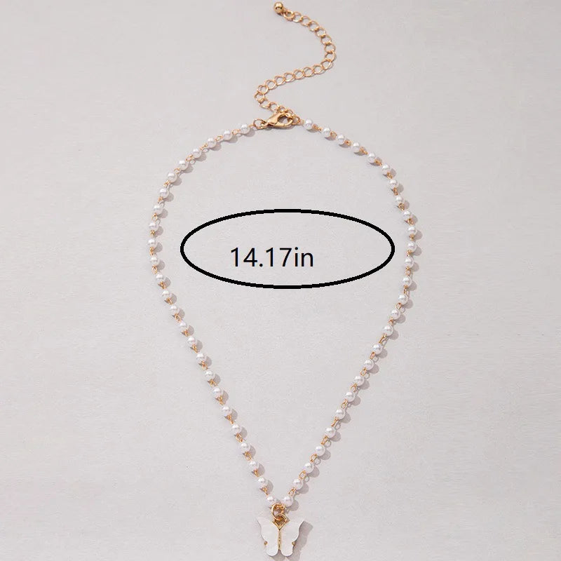 Elegant Simulated Pearl Beaded Necklace For Women Korean Fashion Butterfly Pendant Choker Necklace Wedding Party Jewelry