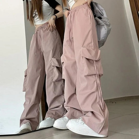 Y2K Cargo Pants Women Streetwear Oversized Wide Leg Sweatpants Harajuku Big Pockets Joggers Bf High Waist Baggy Sports Trousers