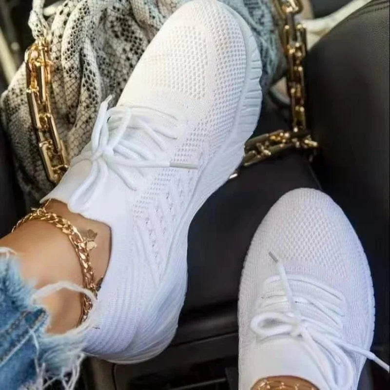 Shoes  Mesh Breathable Women Casual Sneakers Lace-up Vulcanized Shoes Ladies Platform Sneakers Female Shoes Plus Size Zapatos De Mujer