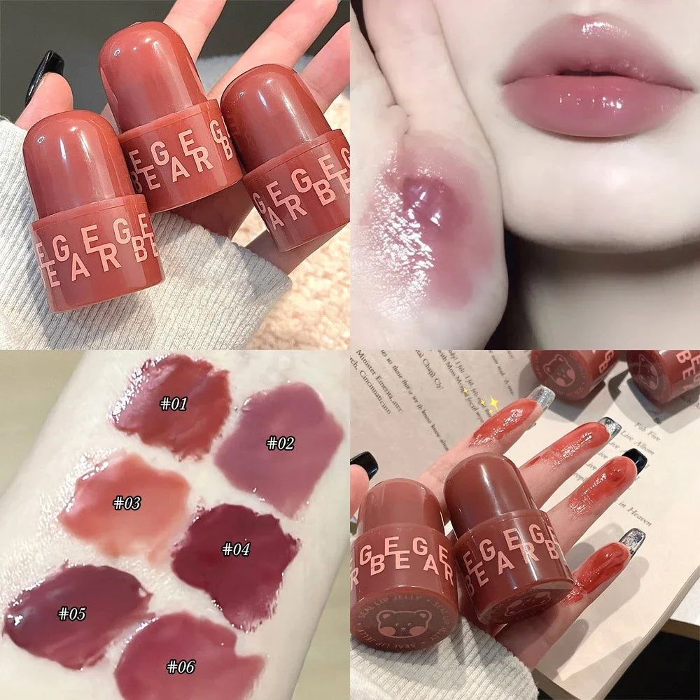 Bear Seal Mirror Lipsticks Lip Gloss Waterproof Lasting Moisturizing No Fading Jelly Lip Glaze Makeup for Women Korean Cosmetics