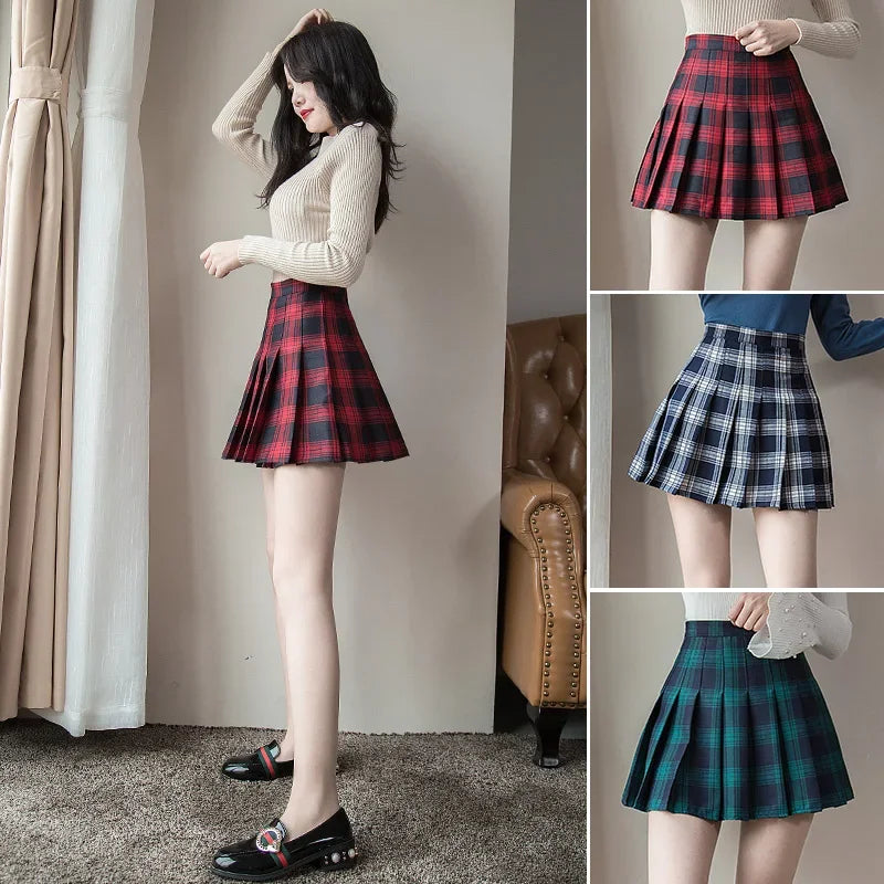 Mini Faltenröcke mit hoher Taille Plaid Süße Frauen Harajuku A-Linie Sailor Herbst Chic Röcke für Frauen Kleidung