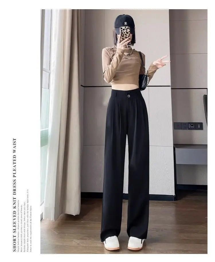 Korean High Waist Wide Leg Trousers Female Fall Summer Casual Loose Office Lady Suit Pants Fashion Baggy Outwear Clothing