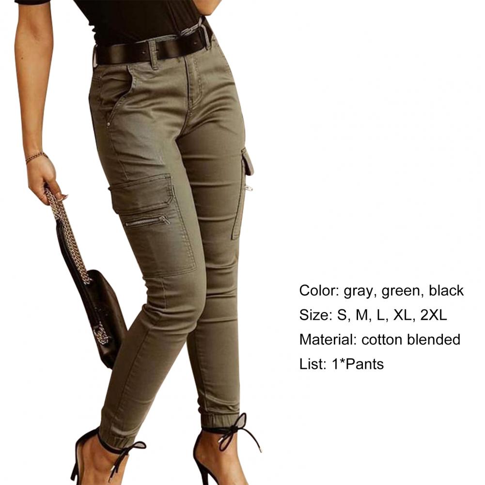 Casual Office Lady Trousers Lady Cargo Pants Low Waist Solid Color Ankle Tied Pants  Slim