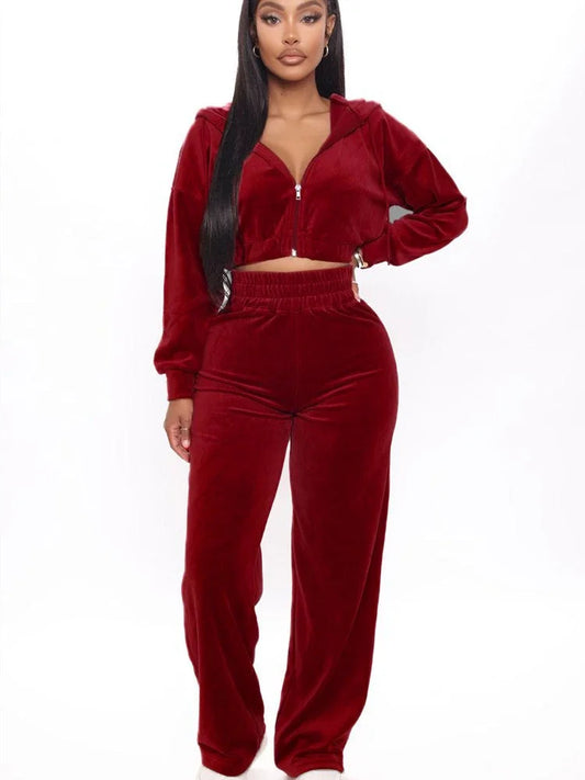 Velvet Tracksuit Women Two Piece Set Autumn Clothes Zipper Hoodies Crop Top and Pants Sets Female Velour 2 Piece Sets Outfits