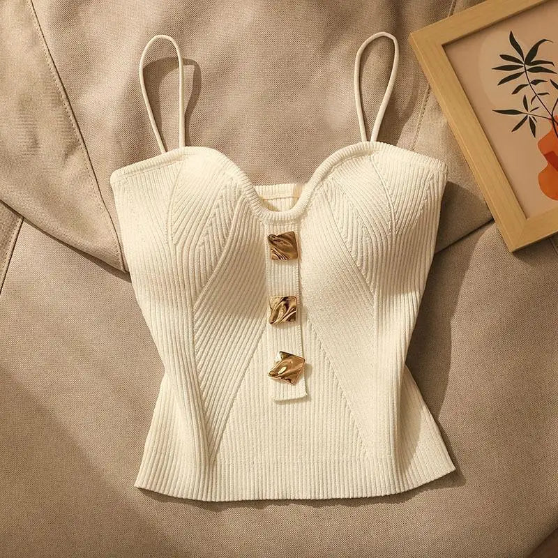 2024 French Style Cross-knit Suspender Women's Summer Wear Sexy Beauty Camisole Slim High-end Bottom Bandeau Top Knit Crop Tank