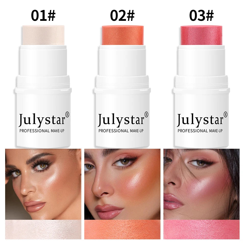 Julystar Lazy People High gloss powder blusher stick can rotate pearl powder blusher cream matte powder blusher 6 colors  option