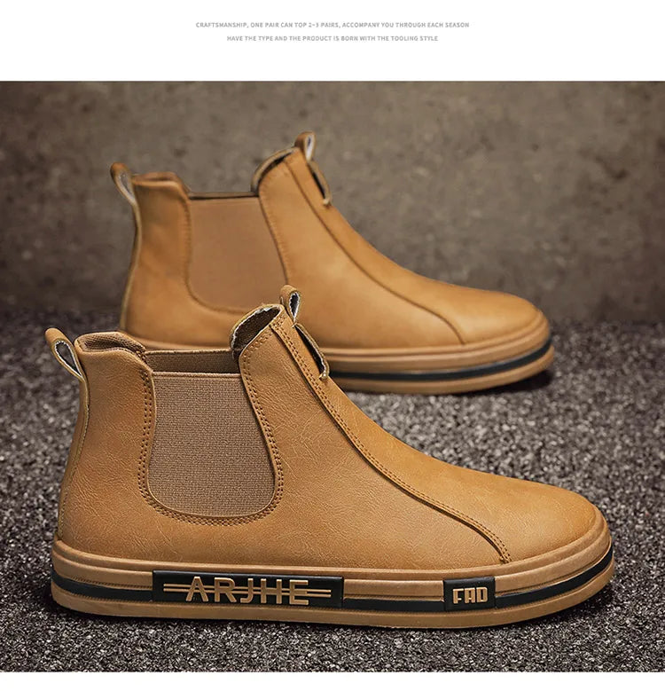 Autumn Leather Casual Sneakers Men Fashion Yellow Mens High Top Shoes Leather Moccasins Comfortable Loafers Shoes For Men 2023