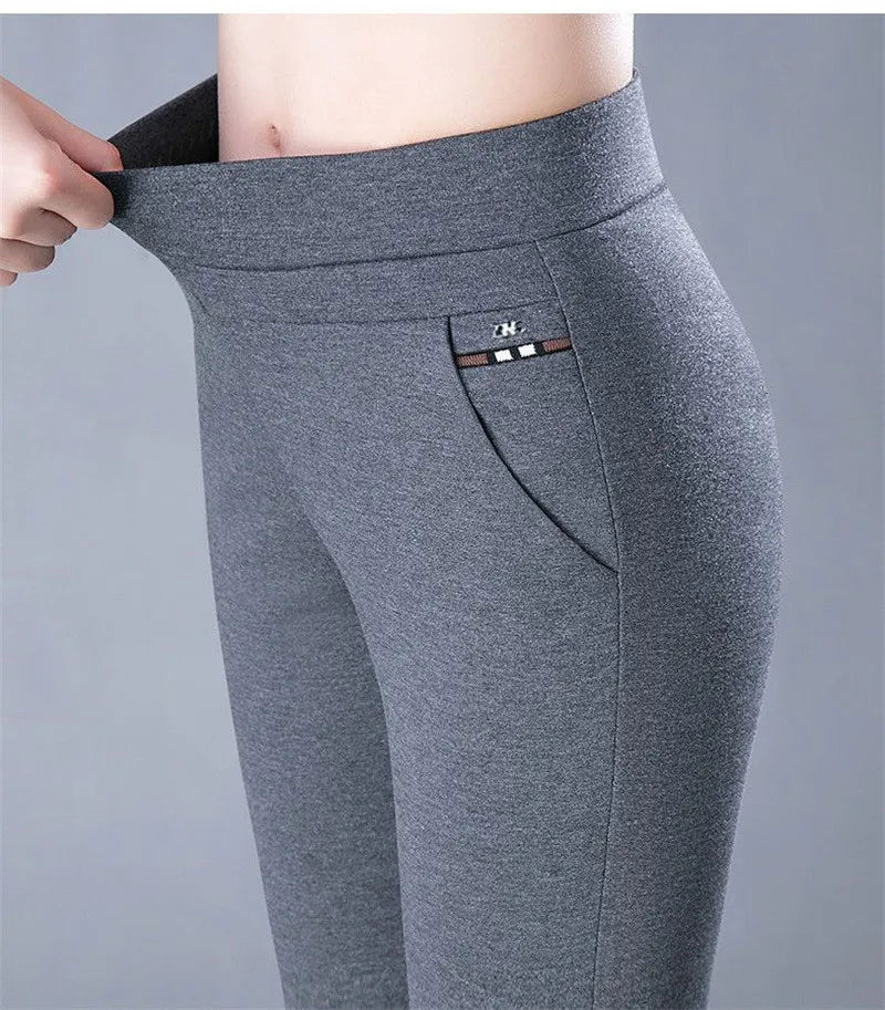 Fashion All Match Black Gray Pencil Pants Spring autumn Elegant High Waist Casual Stretch Slim Middle Aged Women Trousers Ladies