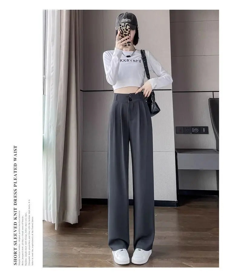 Korean High Waist Wide Leg Trousers Female Fall Summer Casual Loose Office Lady Suit Pants Fashion Baggy Outwear Clothing