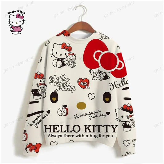 Korean Fashion Hoodies for Women Thin Chic Hooded HELLO KITTY Print Sweatshirt Female autumn Loose Cartoon Print Top y2k