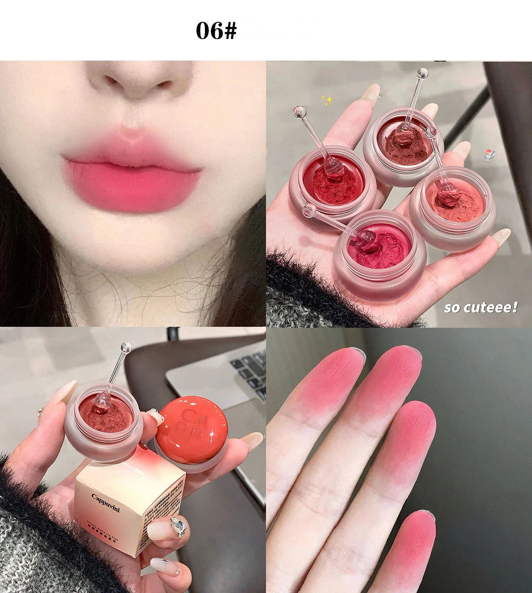 Matte Lip Mud Blush Multipurpose Makeup Waterproof Clay Lipstick Longlasting Non-stick Cup Red Lip Tint Pigment Mousse Cosmetics