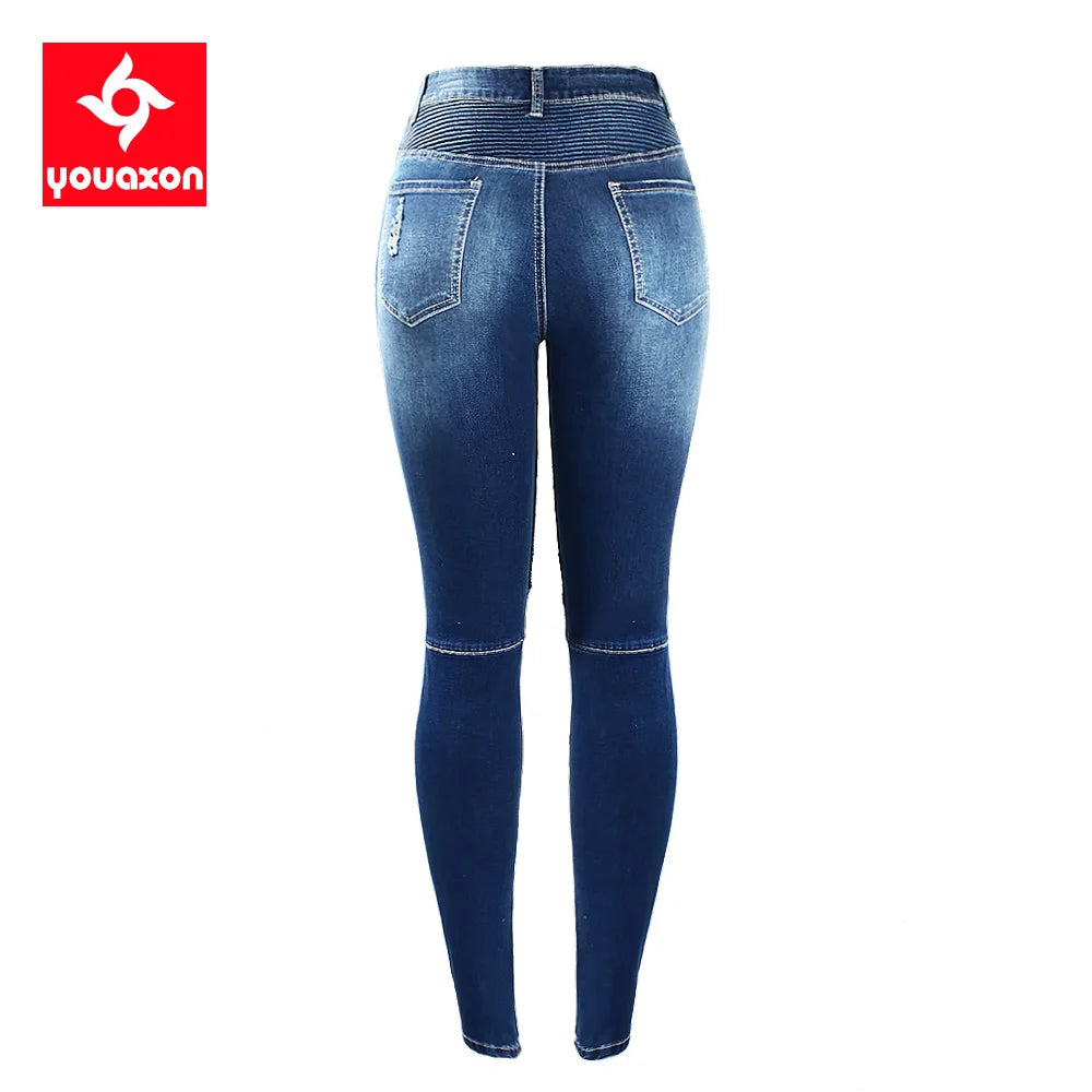 2077 Youaxon Women`s Fashion Motor Biker Style Jeans Mid High Waist Denim Skinny Pants Jeans For Women Clothing Free Shipping