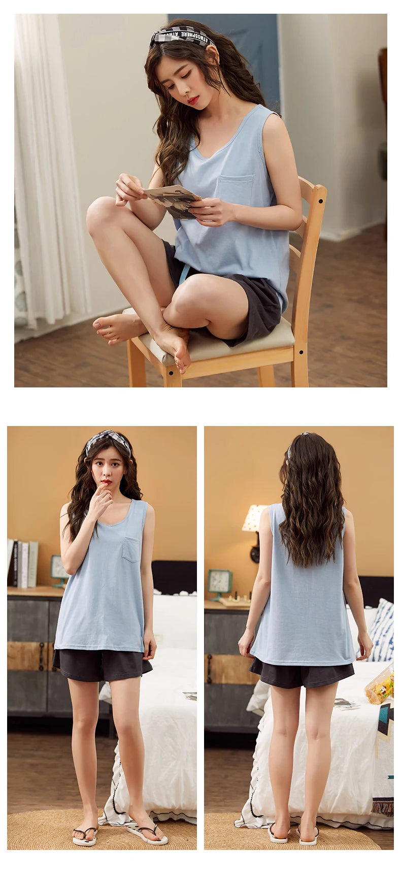 Pajamas for Women Summer Solid Sleepwear Cotton Pyjamas Set Tank Top Shorts Cute Underwear Set Soft Sleeveless Nightwear