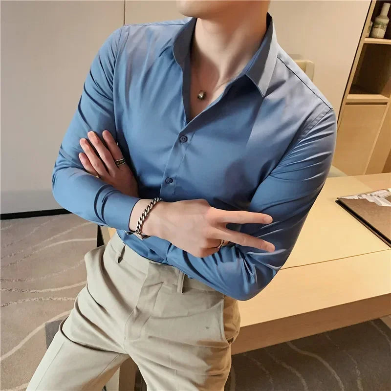 2023 New product Men's stylish casual pure cotton business shirts/Male slim fit lapel Dress long sleeve shirts/Leisure Tops