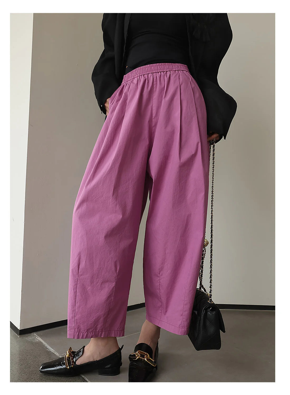 [LANMREM] Minimal Elastic High Waist Wide Leg Pants For Women Solid Straight Loose Trousers Fashion Clothing 2024 Spring New