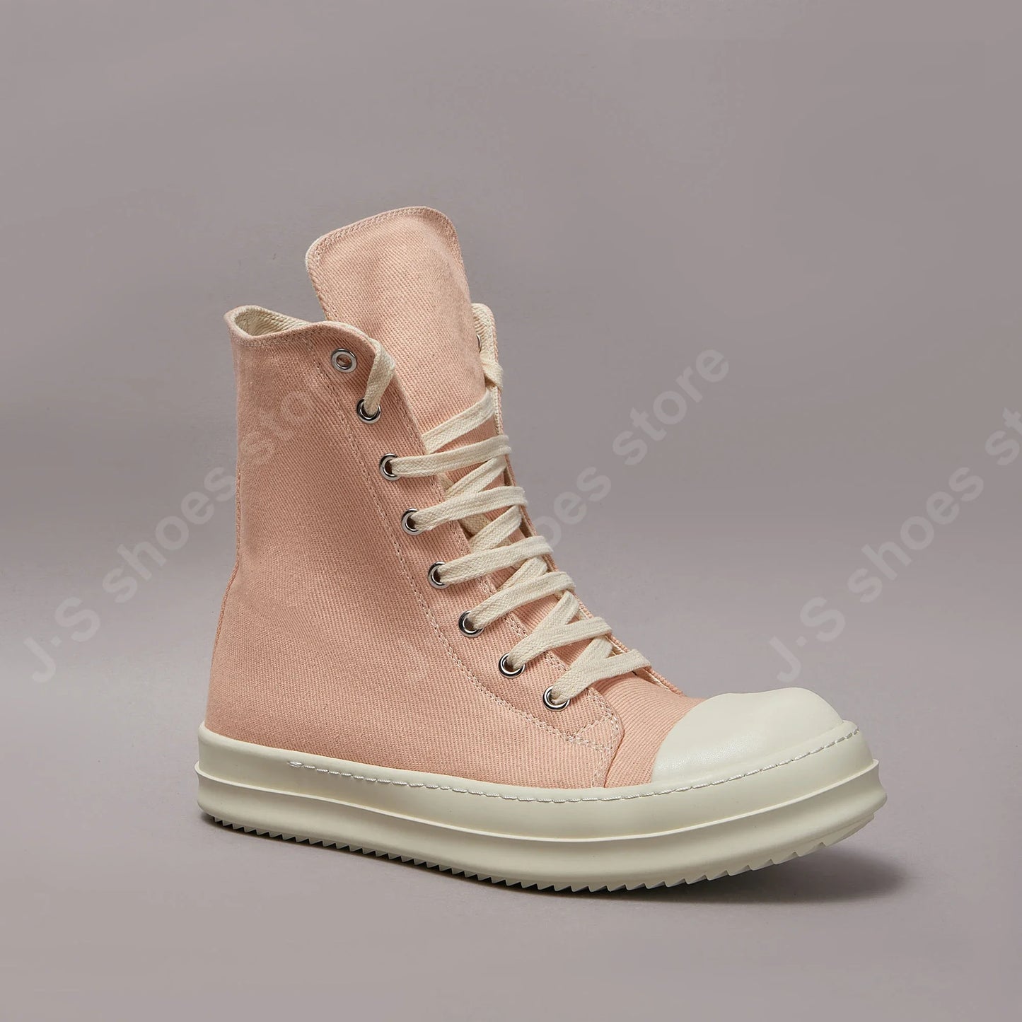 Ricks Casual Shoes Women Pink Canvas Shoes High Tops Men Sneaker Owens Ankle Boot Zipper Thick Sole Flat Shoes Luxury Sneakers