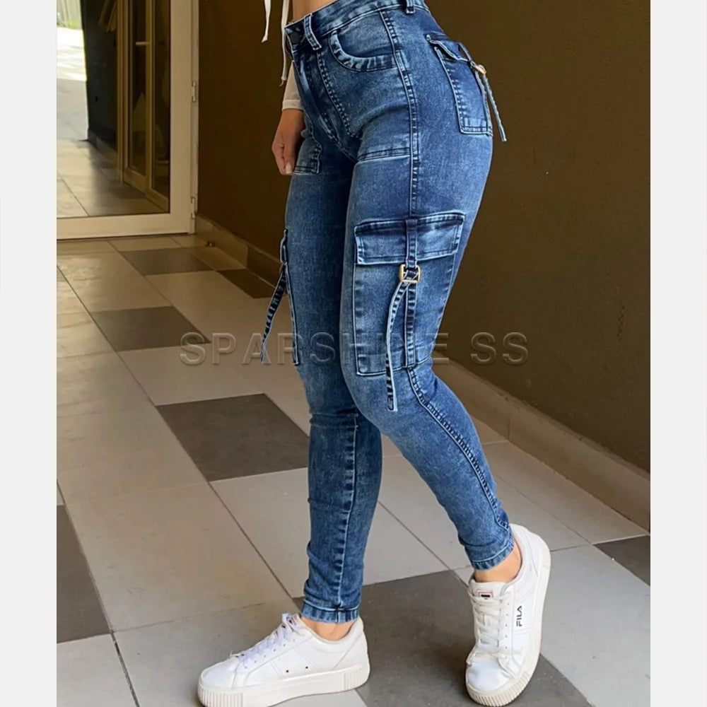 2024 Women Skinny Jeans Casual  Fashion Legging Pants High Waisted Trousers Y2k Streetwear Denim Pants Hip Lift Pocket Design