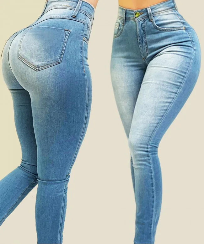 Frau reine farbe jeans denim hohe taille jeans straße spielen kultivieren hosen gestaltung figur mit hoher taille jeans