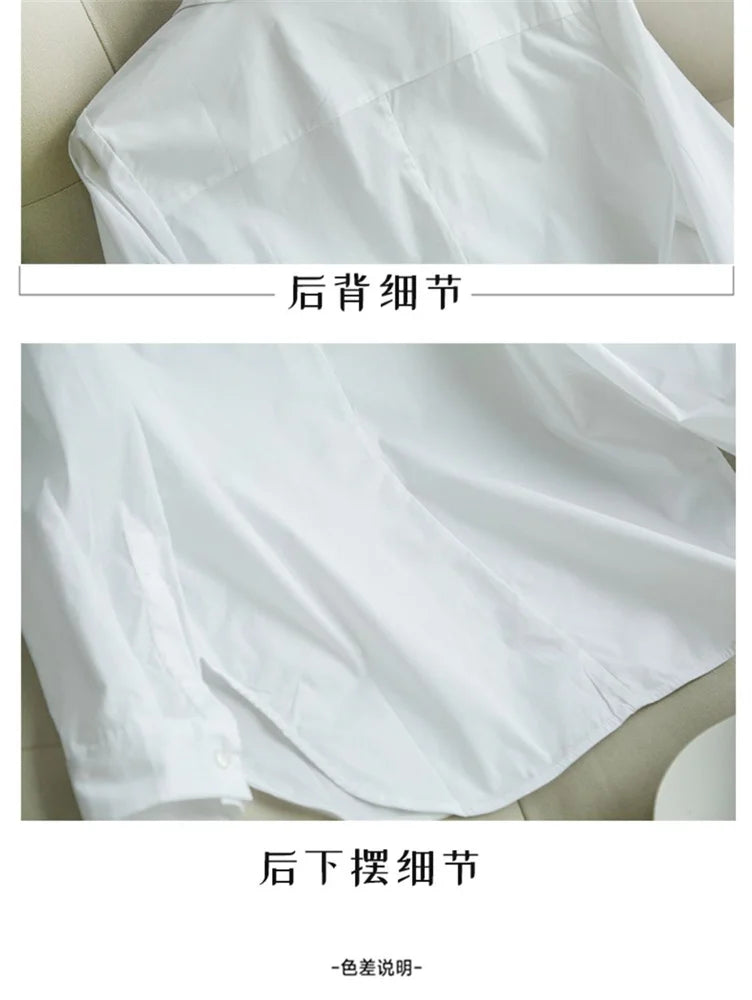 Spring and Summer Women's White Shirt Basic Korean Version Loose Casual Office Shirt Work Professional Top Solid Color