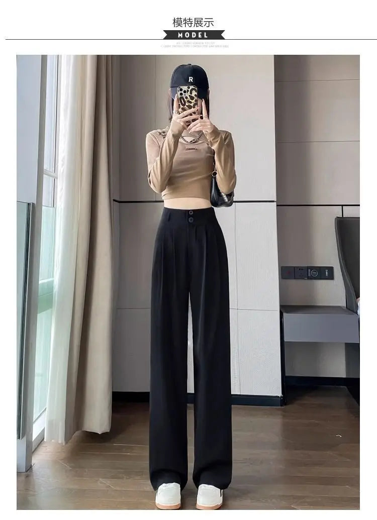 Korean High Waist Wide Leg Trousers Female Fall Summer Casual Loose Office Lady Suit Pants Fashion Baggy Outwear Clothing