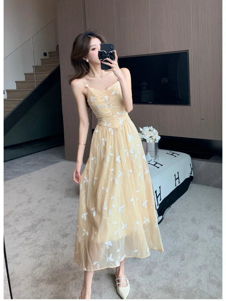 2024 Summer Ladies Elegant Prinrt Halter Mid-length Dress Backless Sleeveless Off Shoulder Dresses Female Party Club Vestidos