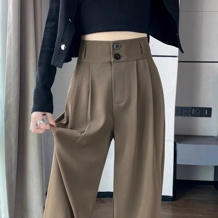 Korean High Waist Wide Leg Trousers Female Fall Summer Casual Loose Office Lady Suit Pants Fashion Baggy Outwear Clothing