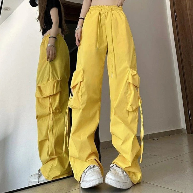 Y2K Cargo Pants Women Streetwear Oversized Wide Leg Sweatpants Harajuku Big Pockets Joggers Bf High Waist Baggy Sports Trousers