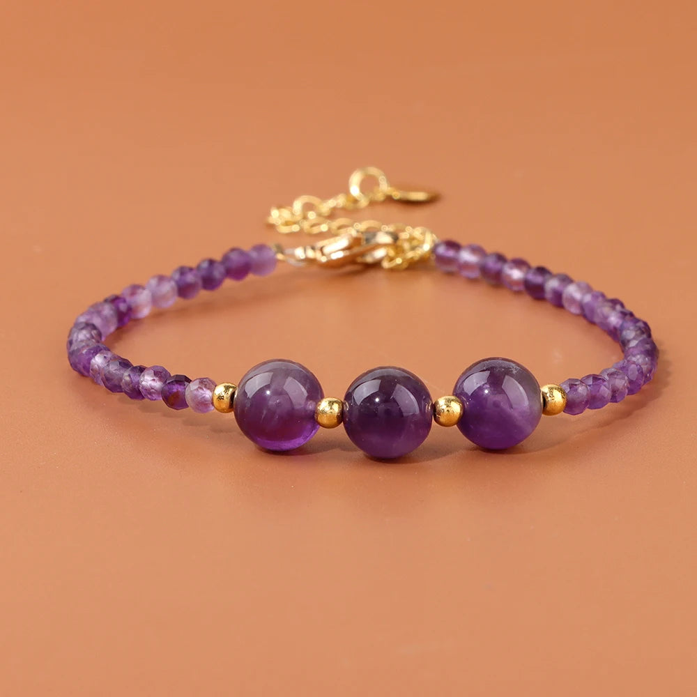 Natural Stone Beads Bracelet Amethysts Tiger Eye Lapis Lazuli 3mm Faceted Beads Chain Bracelets For Women Men Fashion Jewelry