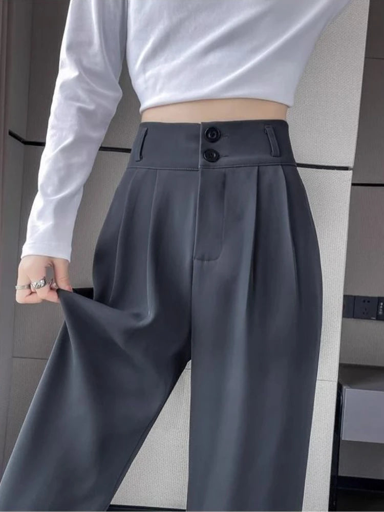 Korean High Waist Wide Leg Trousers Female Fall Summer Casual Loose Office Lady Suit Pants Fashion Baggy Outwear Clothing